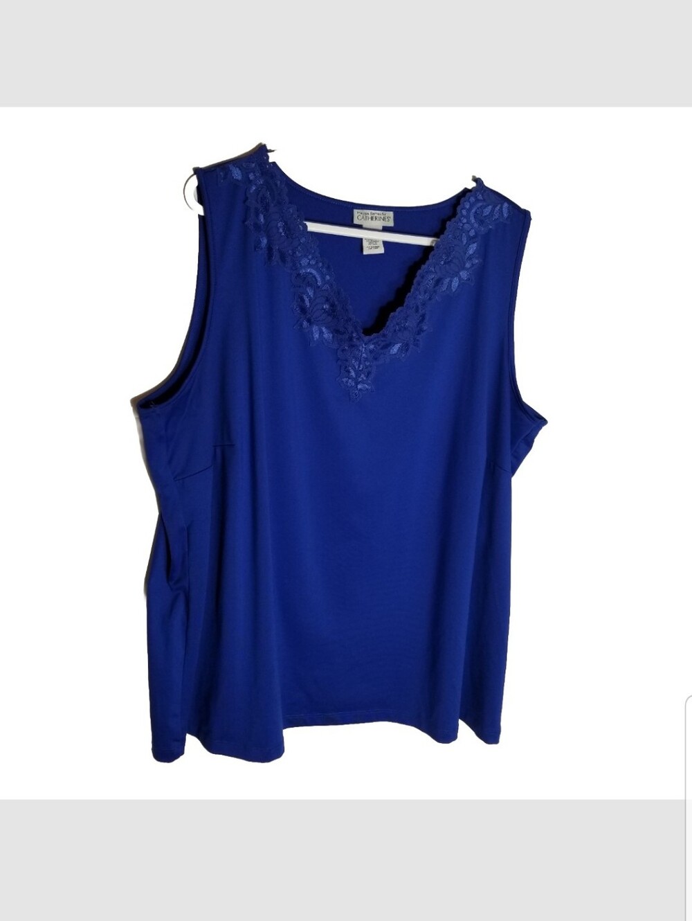 Catherines Tank Top Women's 2X 22/24W Blouse Blue Floral Trim Maggie Barnes